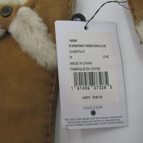 UGG SHEEPSKIN TURNED BOW GLOVES IN CHESTNUT SZ M - Picture 5 of 7